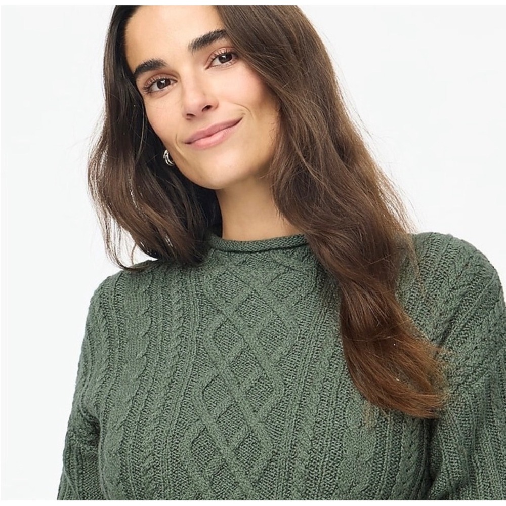 J.Crew‎ Roll Neck Cable Knit Crewneck Sweater Womens Small Pullover Fisherman